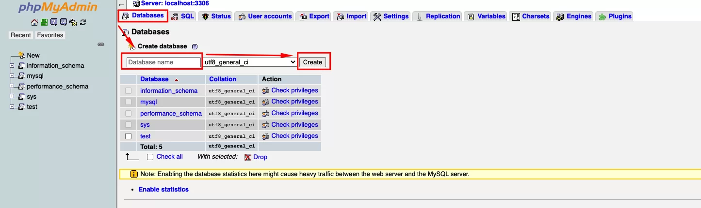 phpmyadmin create database