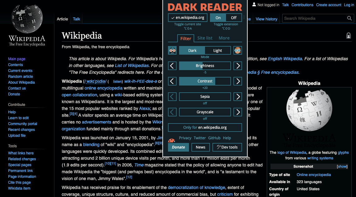Dark Reader Google Chrome