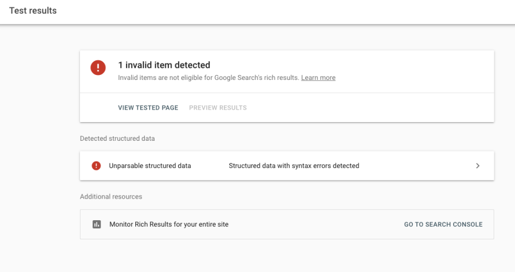 Example of Invalid Structured Data