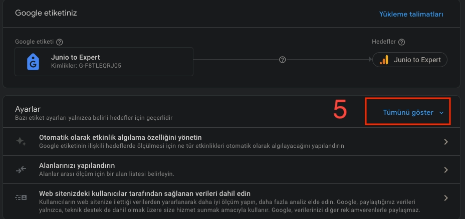 Ga4 Etiket Ayarları Tümünü Göster
