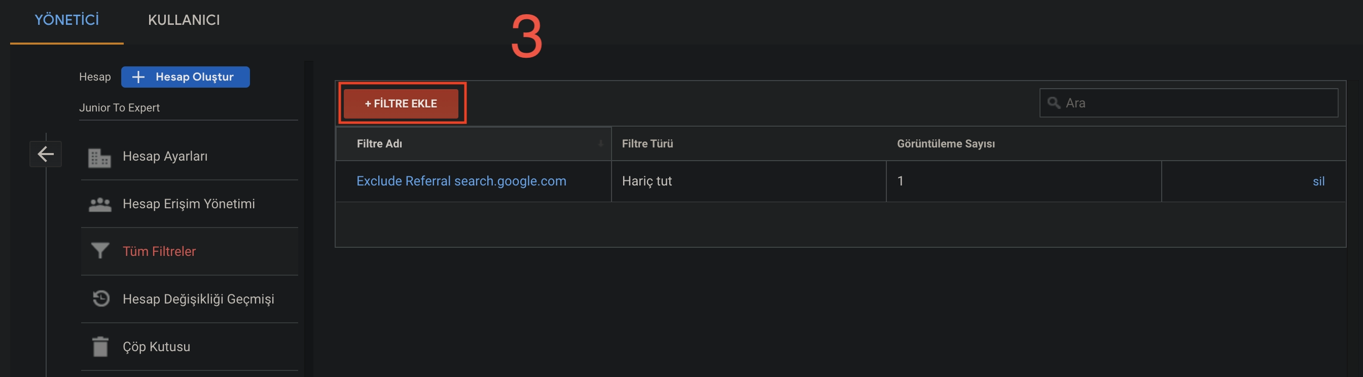 Google Analytics Filtre Ekleme