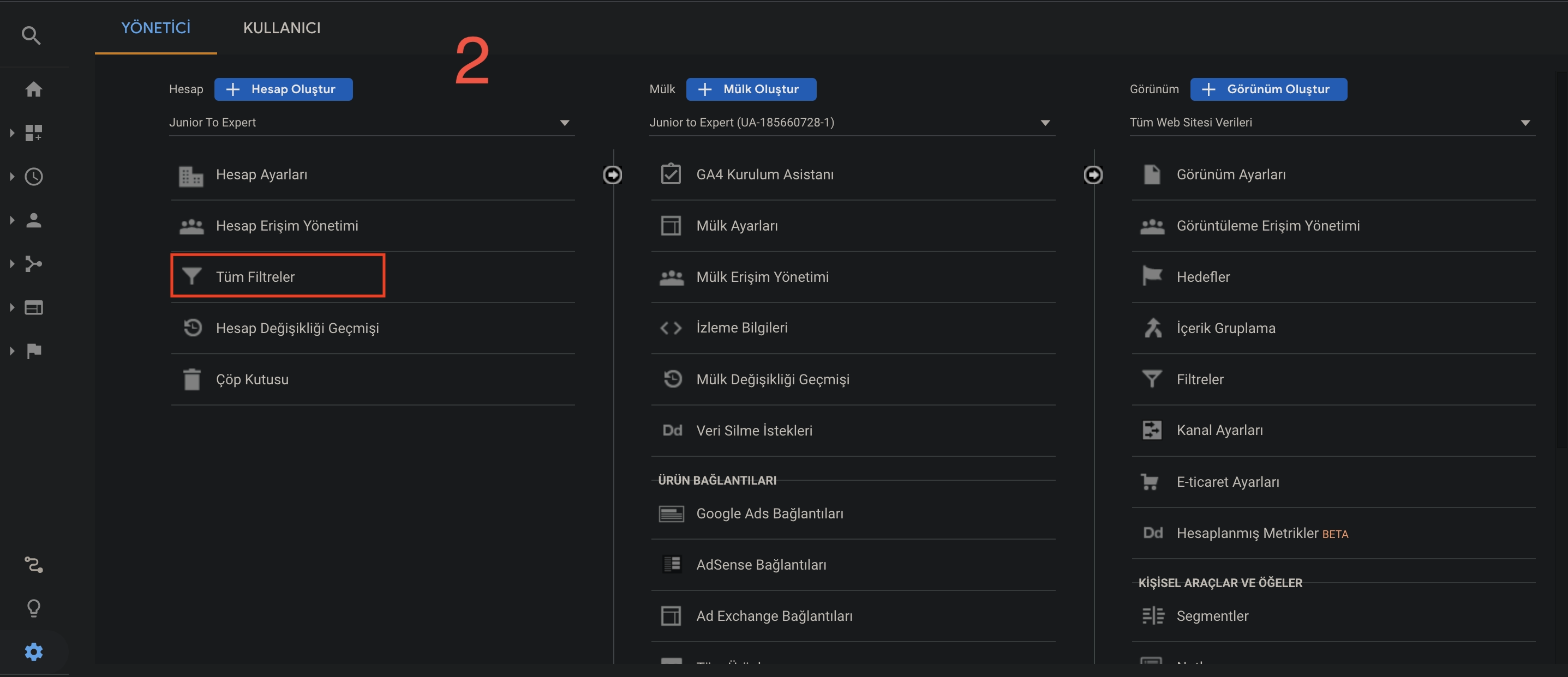 Google Analytics Hesap Tüm Filtreler