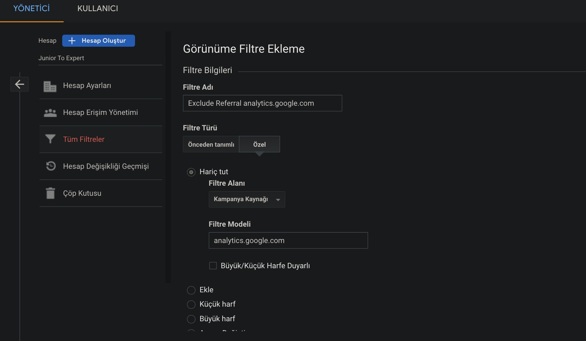 Google Analytics Referral Trafik Hariç Tut