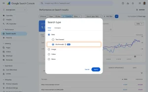 Search Console Web Multimodal Search Performance Filter