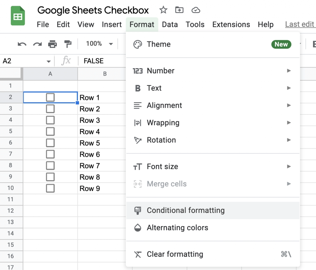 Google Sheets Checkbox Conditional Formatting