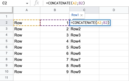 Google Sheets Concatenate Function