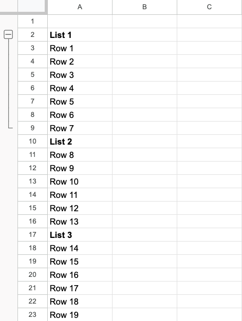 Google Sheets Grup Satırlama Açık