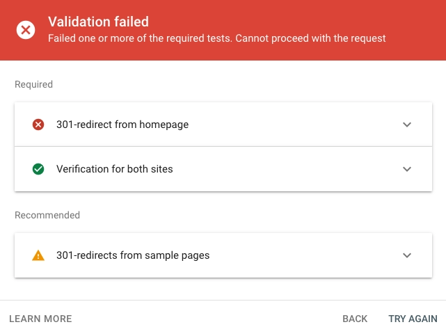 Search Console Change of Address 301 Redirection