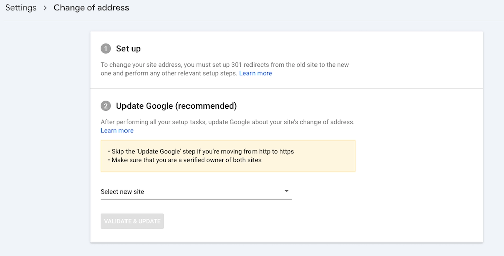 Search Console Change Of Address Tool (Choose Address)