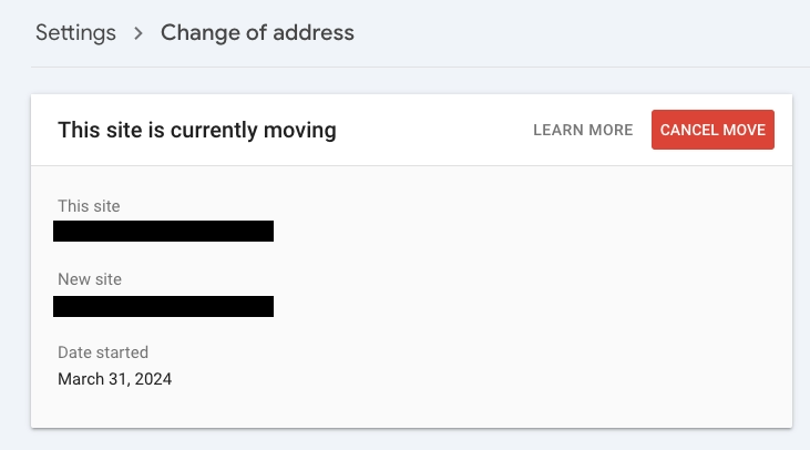 Search Console Change of Address (Site Currenty Moving)