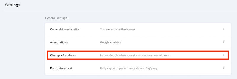 Search Console Change of Address Tool