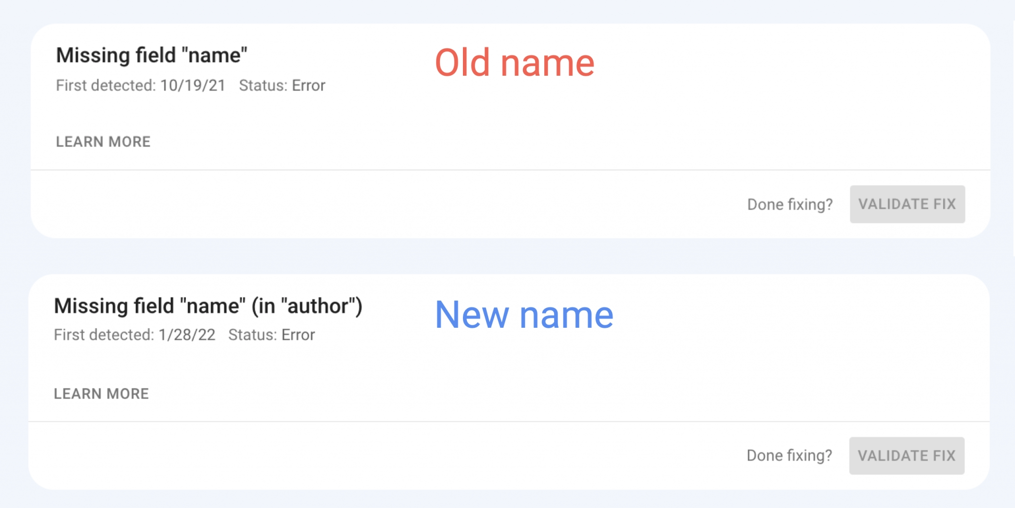 Context Added to Structured Data Issues