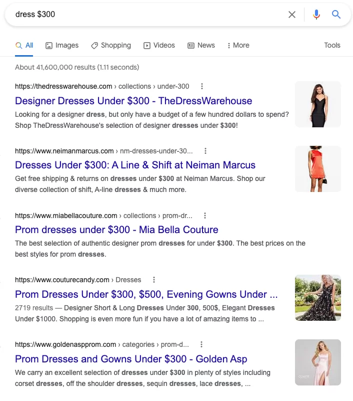 Search for Price on Google