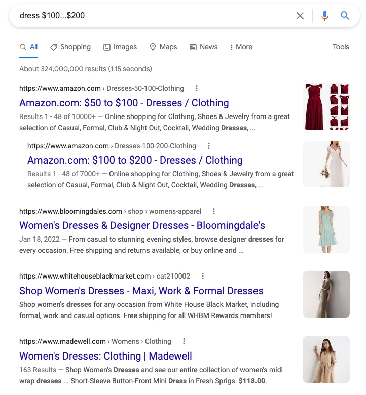 Search Query with Price Range