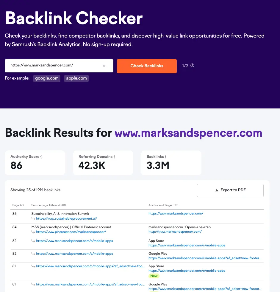 Semrush Backlink Checker (Free) Limited Version