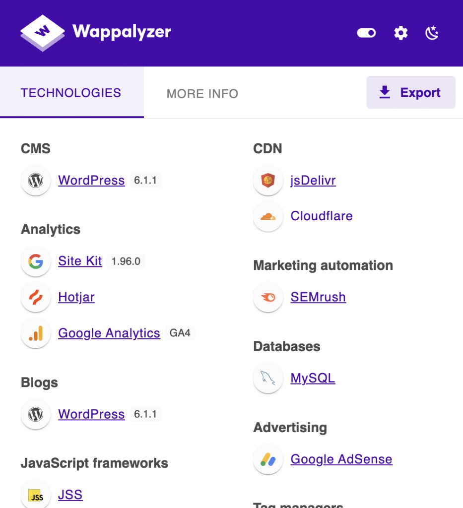 Wappalyzer Extension