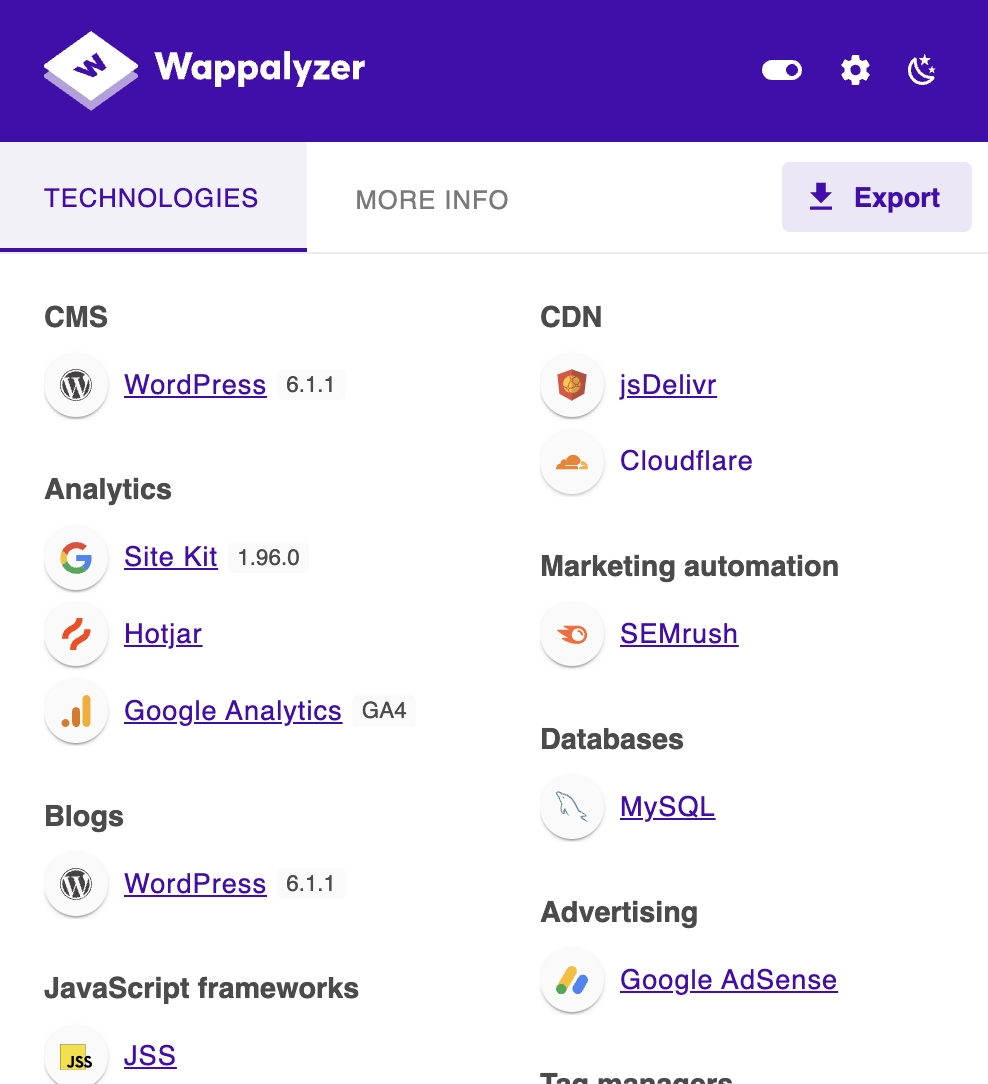 Wappalyzer Extension
