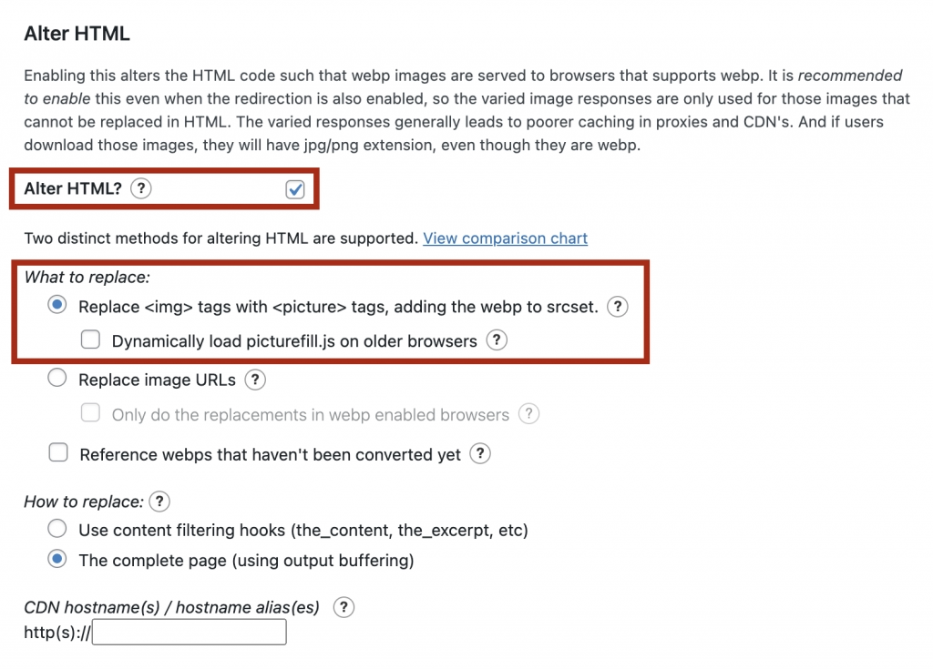 WebP Express Alter HTML and WebP Fallback