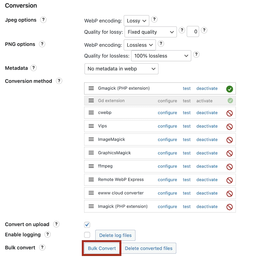 WebP Express Bulk Convert