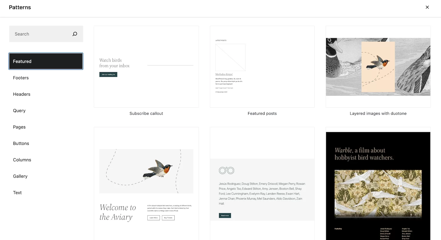 Wordpress 5.9 Block Patterns